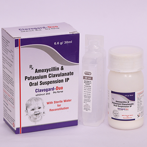 Product Name: CLAVOGARD DUO, Compositions of CLAVOGARD DUO are Amoxycillin & Potassium Clavulanate Oral Suspension IP - Biomax Biotechnics Pvt. Ltd