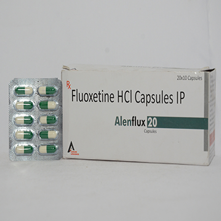 Product Name: ALENFLUX 20, Compositions of ALENFLUX 20 are Fluxetine HCL Capsules IP - Alencure Biotech Pvt Ltd