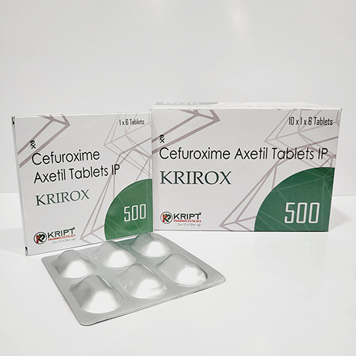 Product Name: KRIROX 500, Compositions of KRIROX 500 are Cefuroxime Axetil Tablets IP  - Kript Pharmaceuticals