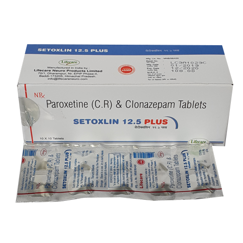 Product Name: Setoxlin 12.5 Plus, Compositions of Setoxlin 12.5 Plus are Paroxetine (C.R) & Clonazepam Tablets - Lifecare Neuro Products Ltd.