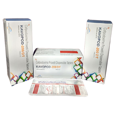Product Name: Kavopod 200 DT, Compositions of Kavopod 200 DT are Cefpodoxime Proxetil Dispersable Tablets - Kevlar Healthcare Pvt Ltd