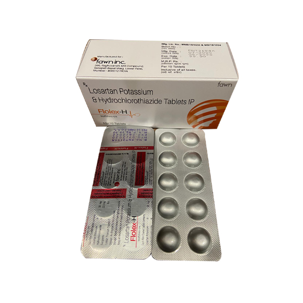 Product Name: FLOLEX H, Compositions of Losartan Potassium 50 mg + Hydrochlorothiazide 12.50 mg are Losartan Potassium 50 mg + Hydrochlorothiazide 12.50 mg - Fawn Incorporation