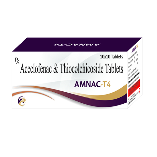 Product Name: Amnac T4, Compositions of Amnac T4 are Aceclefenac & thiocolchicoside  Tablets - Ambrosia Pharma