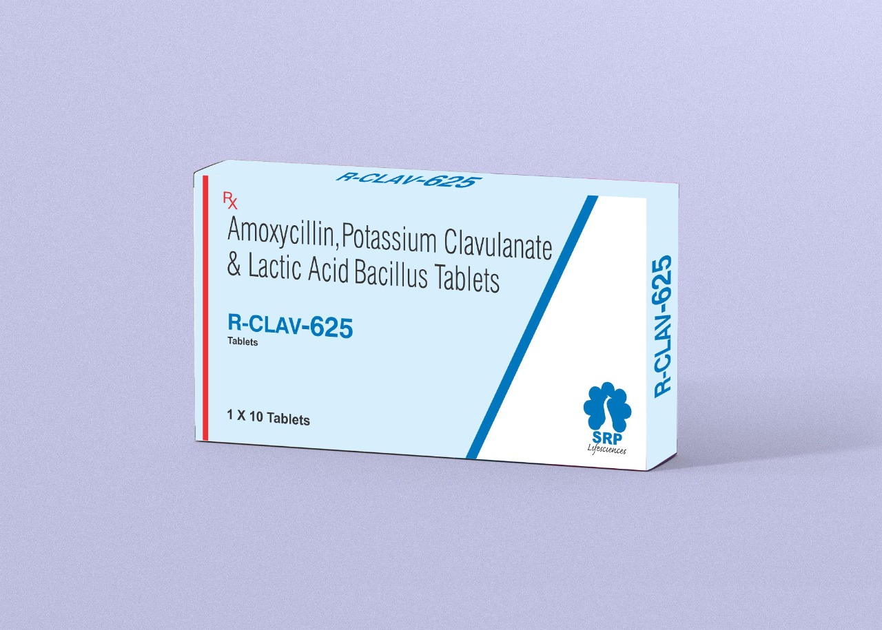 Product Name: R clav 625, Compositions of R clav 625 are Amoxycillin potassium clavulanate & lactic acid bacillus tablet - Cynak Healthcare