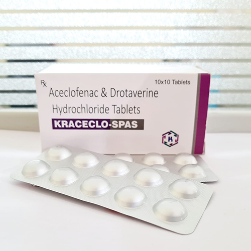 Product Name: Kraceclo Spas, Compositions of Kraceclo Spas are Aceclofenac & Drotaverine Hydrochloride Tablets - Kriti Lifesciences