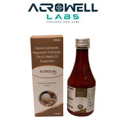 Product Name: Acrocal, Compositions of Acrocal are Calcium Carbonate Magnesium Hydroxide Zinc & Vitamin D3 Suspension - Acrowell Labs Private Limited