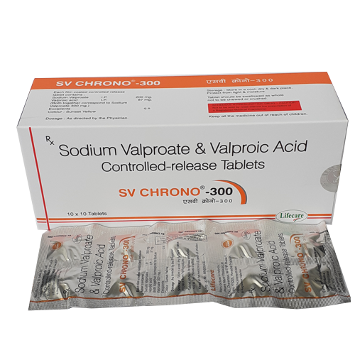 Product Name: SV Chrono 300, Compositions of SV Chrono 300 are Sodium Valproate & Valproic Acid Controlled release Tablets - Lifecare Neuro Products Ltd.