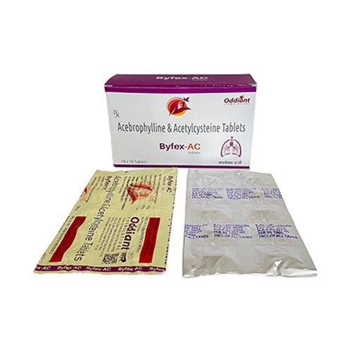 Product Name: ByfexAC, Compositions of ByfexAC are Acebrophylline 100 MG + Acetylcysteine BP 600 MG - Oddiant Formulations