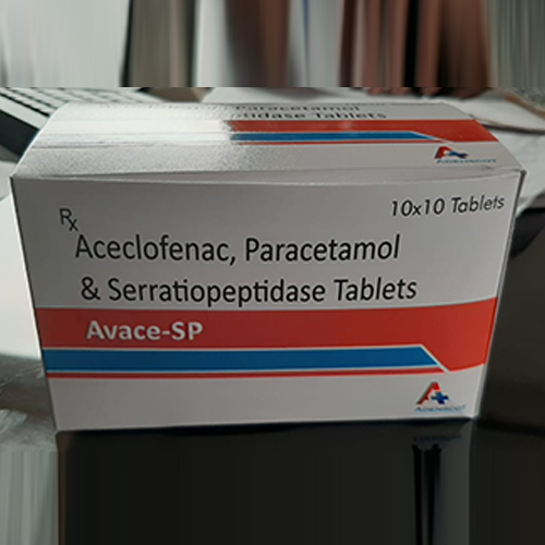Product Name: Avace SP, Compositions of Avace SP are Aceclofenac & Paracetamol Serratiopeptidase Tablets - Adenscot Healthcare Pvt. Ltd.