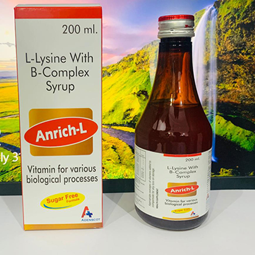 Product Name: Anrich L, Compositions of Anrich L are L-Lysine with  B-Complex Syrup - Adenscot Healthcare Pvt. Ltd.