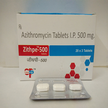 Product Name: Zithpe 500, Compositions of Zithpe 500 are Azithromycin Tablets I.P 500mg - Cassopeia Pharmaceutical Pvt Ltd