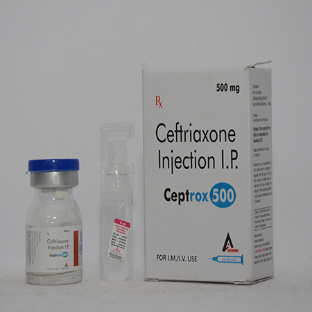 Product Name: CEPTROX 500, Compositions of CEPTROX 500 are Ceftriaxone Injection IP - Alencure Biotech Pvt Ltd