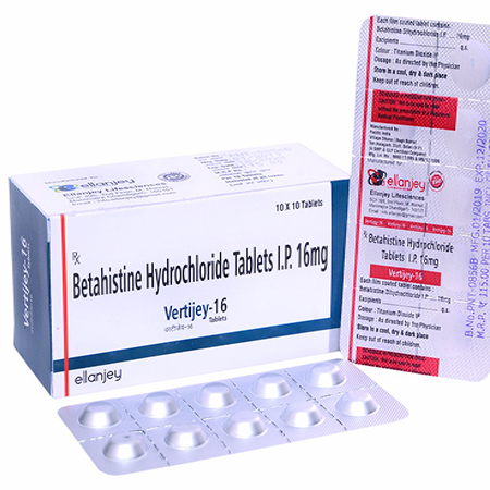 Product Name: Vetijey 16, Compositions of Vetijey 16 are Betahistine Hydrochloride Tablets IP 16mg - Ellanjey Lifesciences