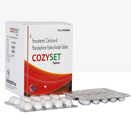 Product Name: COZYSET, Compositions of COZYSET are Paracetamol, Cetrizine & Phenylphrine Hydrochloride Tablets - Mediquest Inc