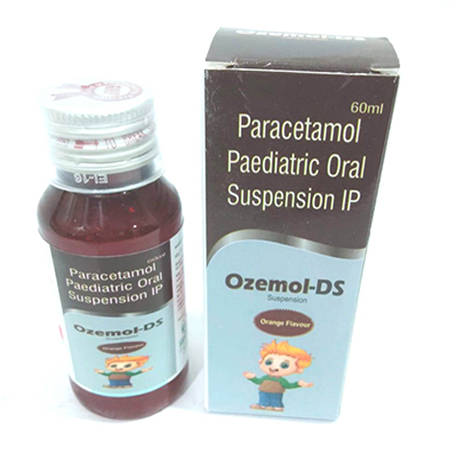 Product Name: OZEMOL DS, Compositions of OZEMOL DS are Paracetamol Paediatric Oral Suspension IP - Ozenius Pharmaceutials