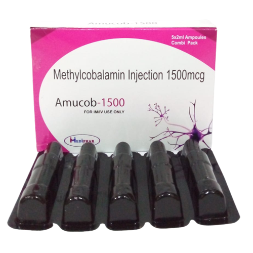Product Name: Amucob 1500, Compositions of Amucob 1500 are Methylcobalmin  Injection 1500 mcg - Mediphar Lifesciences Private Limited