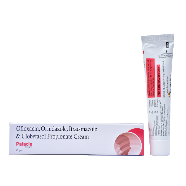 Product Name: PALATIA, Compositions of are Ofloxacin, Ornidazole, Itraconazole & Clobetasol Propionate Cream - Fawn Incorporation