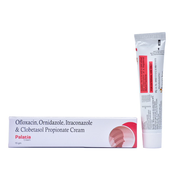 Product Name: PALATIA, Compositions of Ofloxacin, Ornidazole, Itraconazole & Clobetasol Propionate Cream are Ofloxacin, Ornidazole, Itraconazole & Clobetasol Propionate Cream - Fawn Incorporation