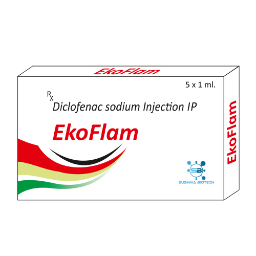 Product Name: EkoFlam, Compositions of EkoFlam are Diclofenac Sodium Injection IP - Sushma Biotech
