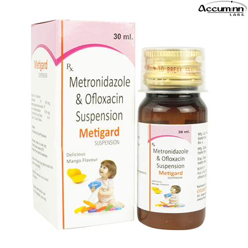Product Name: Metigard, Compositions of Metigard are Metronidazole & Ofloxacin Suspension - Accuminn Labs