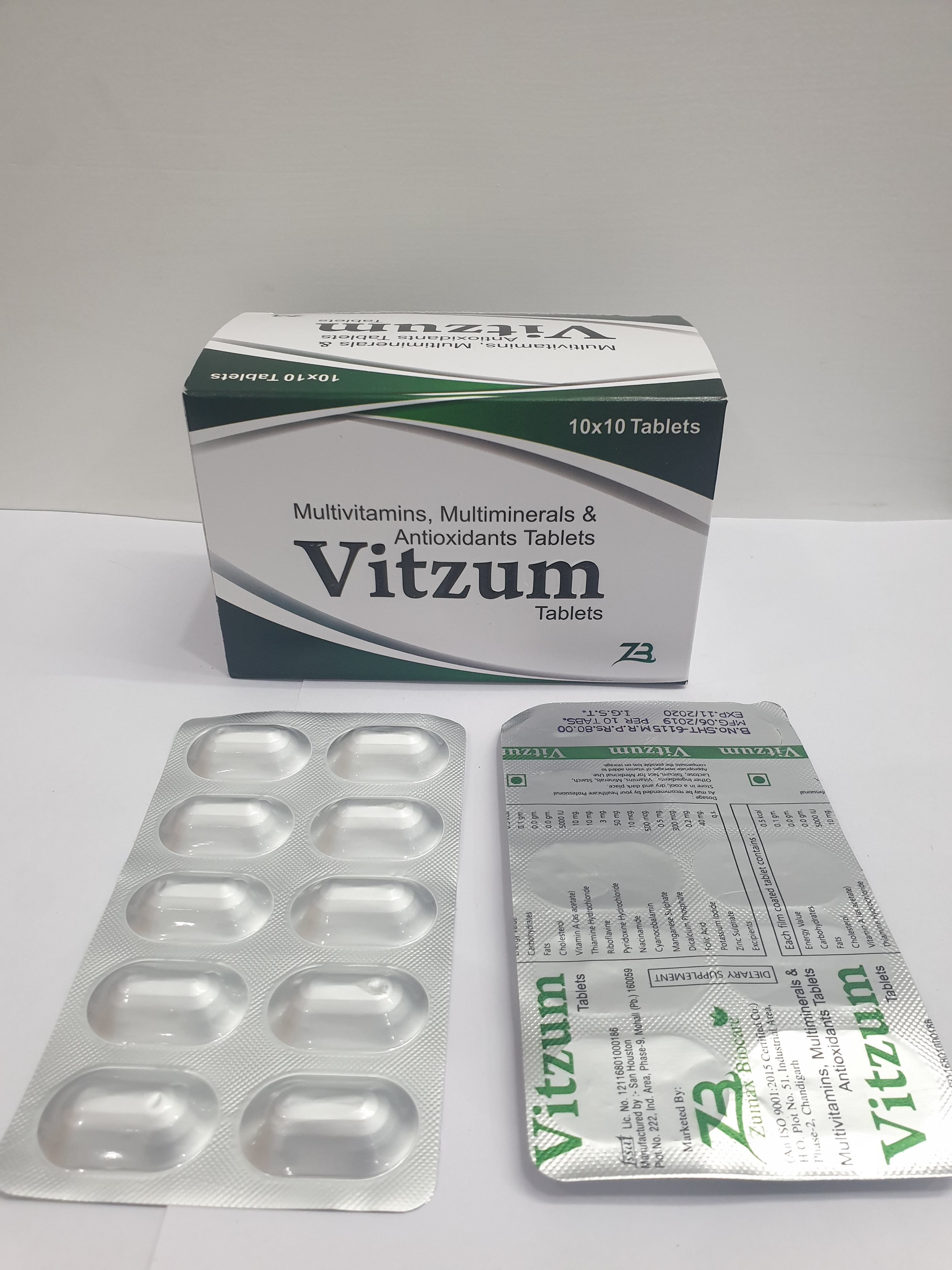 Product Name: Vitzum, Compositions of Multivitamins, Multiminerals & Antioxidants Tablets are Multivitamins, Multiminerals & Antioxidants Tablets - Zumax Biocare