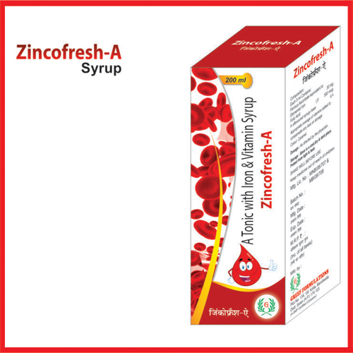 Product Name: Zincofresh A, Compositions of Zincofresh A are A Tonic with Iron & Vitamin Syrup - Greef Formulations