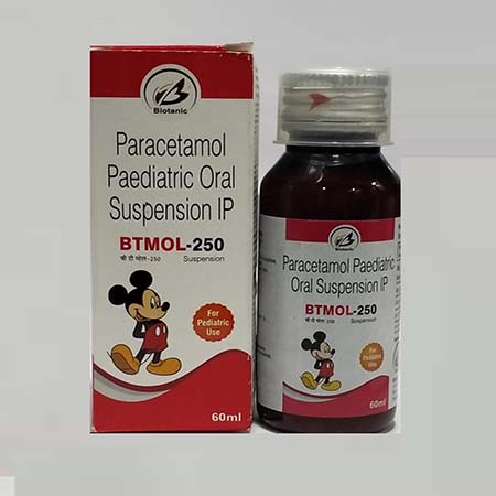 Product Name: Btmol 250, Compositions of Btmol 250 are Paracetamol Paediatric Oral Suspension IP - Biotanic Pharmaceuticals