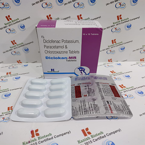 Product Name: Diclokan MR, Compositions of Diclokan MR are Diclofenac Potassium, Paracetamol & Chlorzoxazone Tablets - Kanish Biotech
