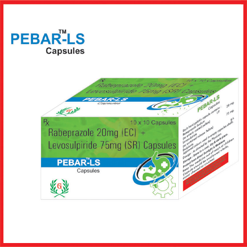 Product Name: Pebar LS, Compositions of Pebar LS are Rabeprazole 20 mg (EC)+Levosulpiride 75mg (SR) Capsules - Greef Formulations