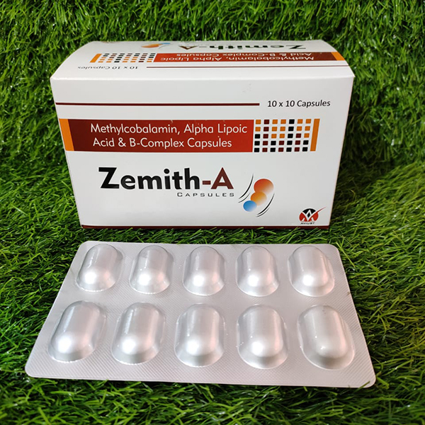 Product Name: ZEMITH A, Compositions of ZEMITH A are Methylcobalamin 1500 mcg+Alpha Lipoic Acid 200 mg+Thiamine Hydrochloride 10 mg+Pyridoxine 3 mg+Folic Acid 1.5 mg - Anista Healthcare