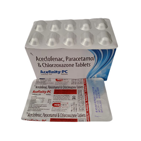 Product Name: Acefinity PC, Compositions of Acefinity PC are Aceclofenac,Paracetamol & Chlorzoxazone Tablets  - Medifinity Healthcare pvt ltd