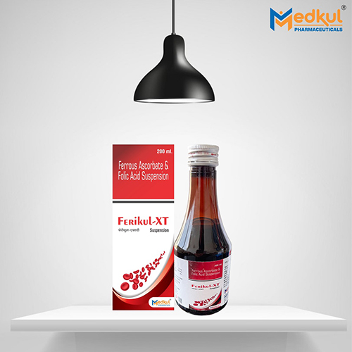Product Name: Ferikul XT, Compositions of Ferikul XT are Ferrous Ascorbate & Folic Acid Suspension - Medkul Pharmaceuticals