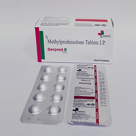 Product Name: Derpred 8, Compositions of Derpred 8 are Methylprednisolone Tablets IP - Ronish Bioceuticals