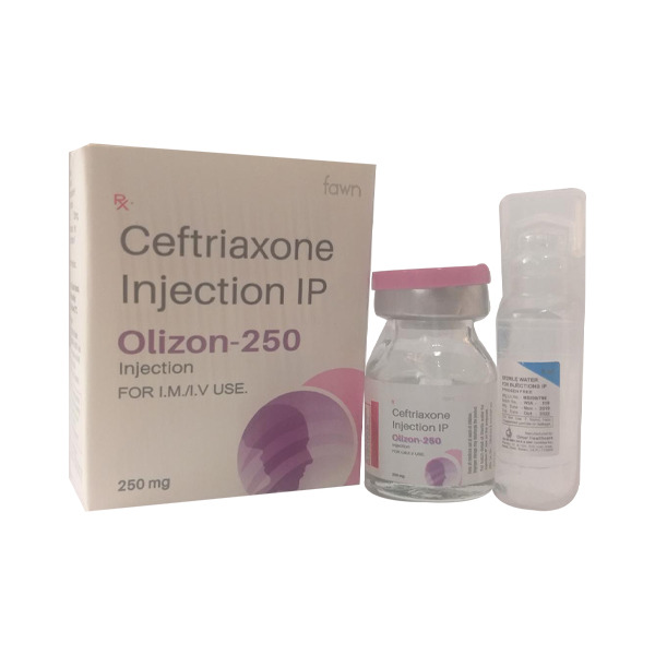 Product Name: OLIZON 250, Compositions of OLIZON 250 are Ceftriaxone 250mg - Fawn Incorporation