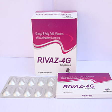 Product Name: Rivaz 4G, Compositions of Rivaz 4G are Omega 3 Fatty Acid, Vitamins with Antioxidant Capsules - Eviza Biotech Pvt. Ltd