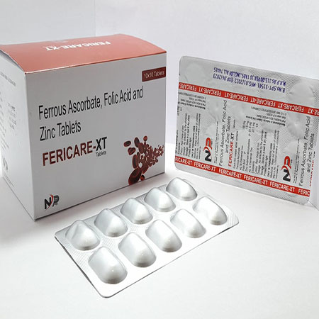 Product Name: Fericare Xt, Compositions of Fericare Xt are Ferrous Ascorbate,Folic Acid & Zinc Tablets - Noxxon Pharmaceuticals Private Limited