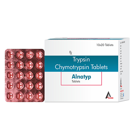 Product Name: Alnatyp, Compositions of Alnatyp are Trypsin Chymotrypsin Tablets - Alencure Biotech Pvt Ltd