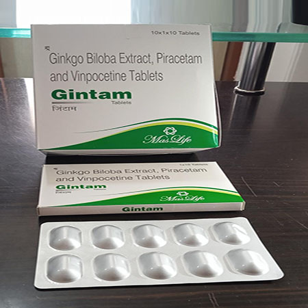 Product Name: Gintam, Compositions of are Ginkgo Biloba Extract Piracetam And Vinpocetine Tablets - Xenon Pharma Pvt. Ltd