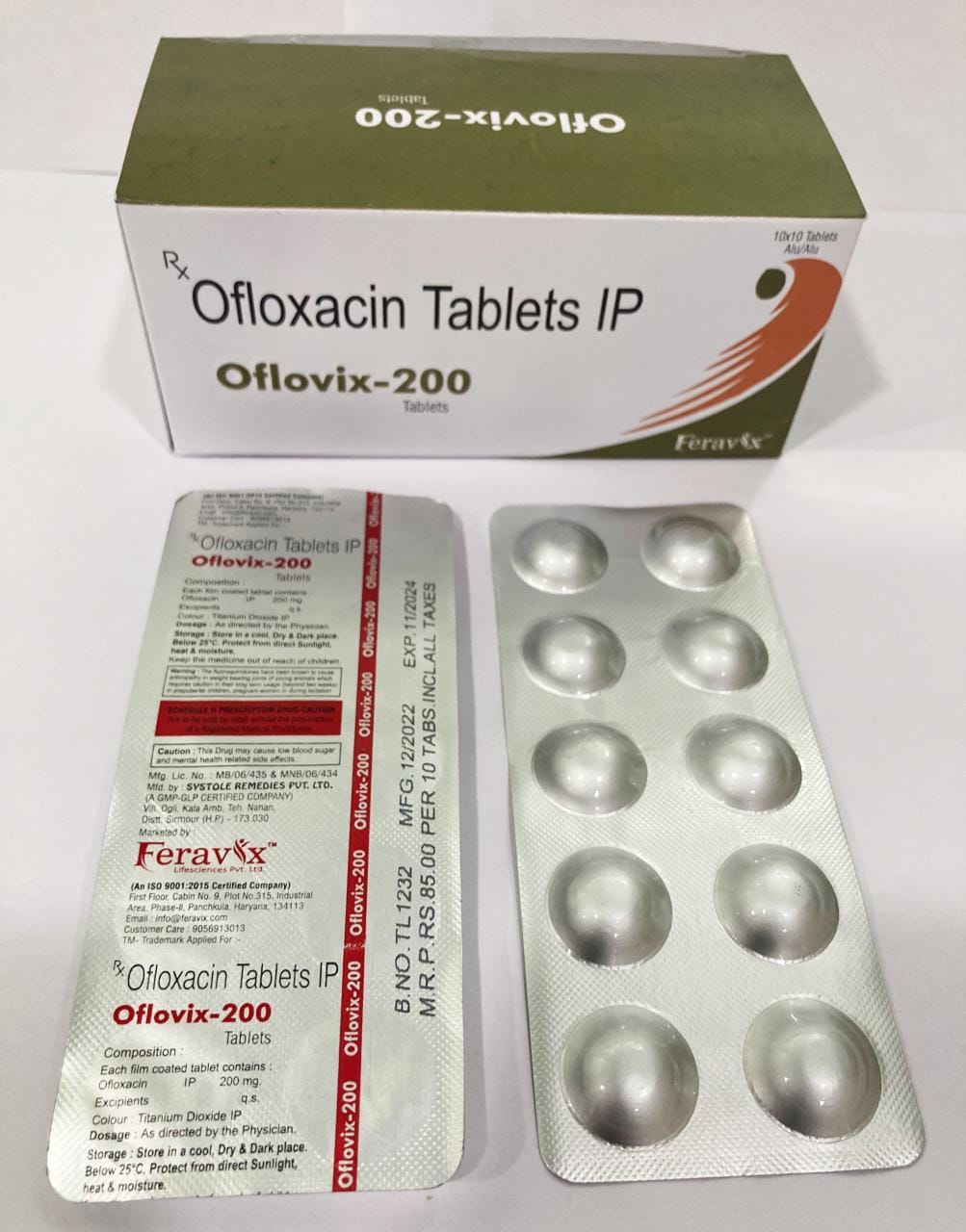 Product Name: OFLOVIX 200 Tablets, Compositions of OFLOVIX 200 Tablets are OFLOXACIN 200MG - Feravix Lifesciences