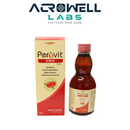 Product Name: Perovit, Compositions of Perovit are Lycopene, Cyanocobalamin Multivitamin Multimineral Syrup - Acrowell Labs Private Limited