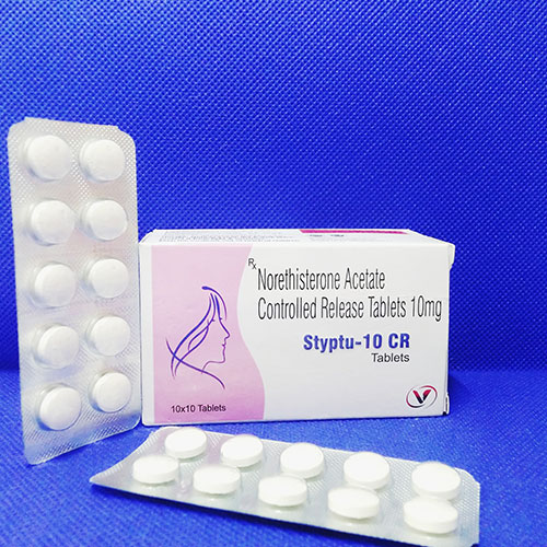 Product Name: Styptu 10 CR, Compositions of Styptu 10 CR are Norethisterone Acetate 10 mg Controlled release Tablets - Voizmed Pharma Private Limited