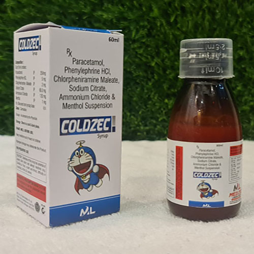 Product Name: Coldzec, Compositions of Coldzec are Paracetamol,Phenylephrin Hcl,Chlorpheniramine Maleate Sodium Citrate,Ammonium Chloride & Menthol Suspension - Medizec Laboratories