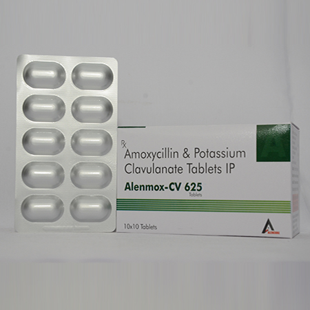 Product Name: ALENMOX CV 625, Compositions of ALENMOX CV 625 are Amoxycillin & Potassium Clavulanate Tablets IP - Alencure Biotech Pvt Ltd