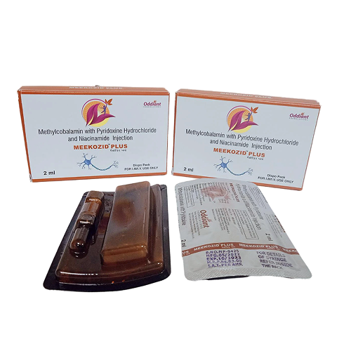 Product Name: Meekozid Plus, Compositions of Meekozid Plus are Methylcobalamin with Pyndoxone Hydrochloride and Niacinamide Injection - Oddiant Formulations