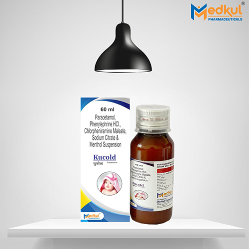 Product Name: Kucold, Compositions of Kucold are Paracetamol,Phenylephrine Hcl & Chlorpheramine Maleate,Sodium Citrate & Menthol Suspension - Medkul Pharmaceuticals