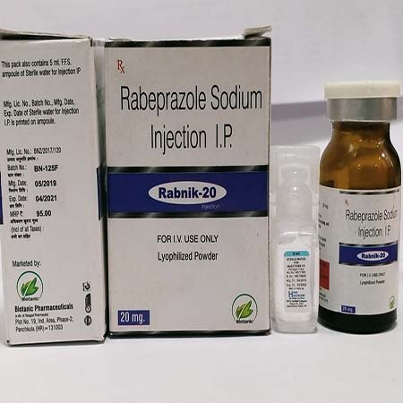 Product Name: Rabnik 20, Compositions of Rabnik 20 are Rabeprazole Sodium Injection I.P. - Biotanic Pharmaceuticals