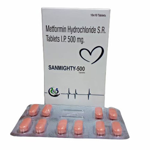 Product Name: SANMIGHTY 500, Compositions of SANMIGHTY 500 are Metformin 500mg SR - Edelweiss Lifecare