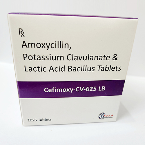Product Name: Cefimoxy CV 625 LB, Compositions of Cefimoxy CV 625 LB are Amoxycillin and Potassium Clavulanate and Lactic Bacillus Tablets - Bkyula Biotech