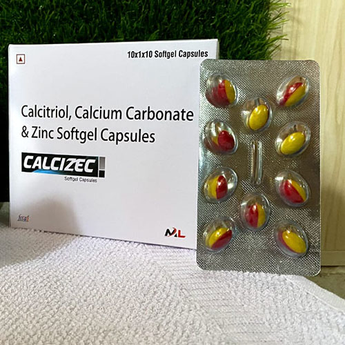 Product Name: Calcizec, Compositions of Calcizec are Calcitrol,Calcium Carbonate & Zinc Softgel Capsules - Medizec Laboratories