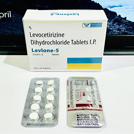 Product Name: Levlone 5, Compositions of Levlone 5 are Levocetirizine Dilhydrochloride Tablets IP - Waylone Healthcare